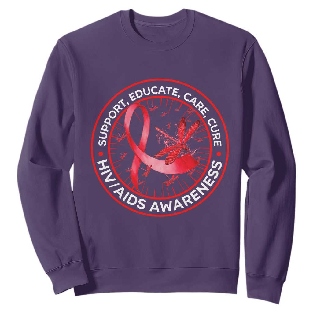 Support Educate Care Cure Sweatshirt HIV Awareness Month Gift TS12 Purple Print Your Wear
