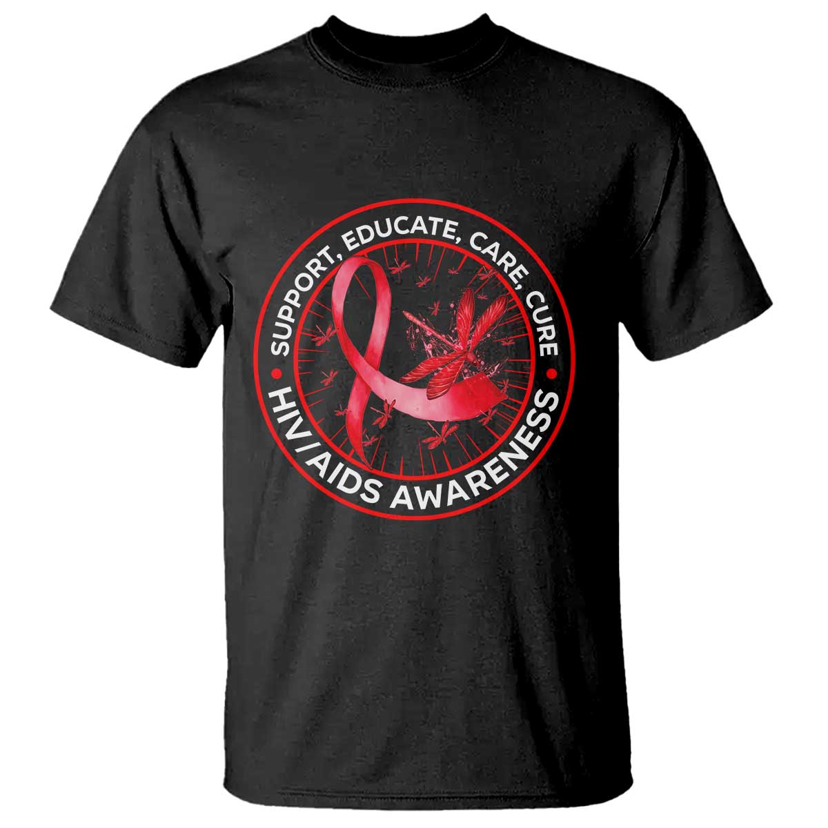 Support Educate Care Cure T Shirt HIV Awareness Month Gift TS12 Black Print Your Wear