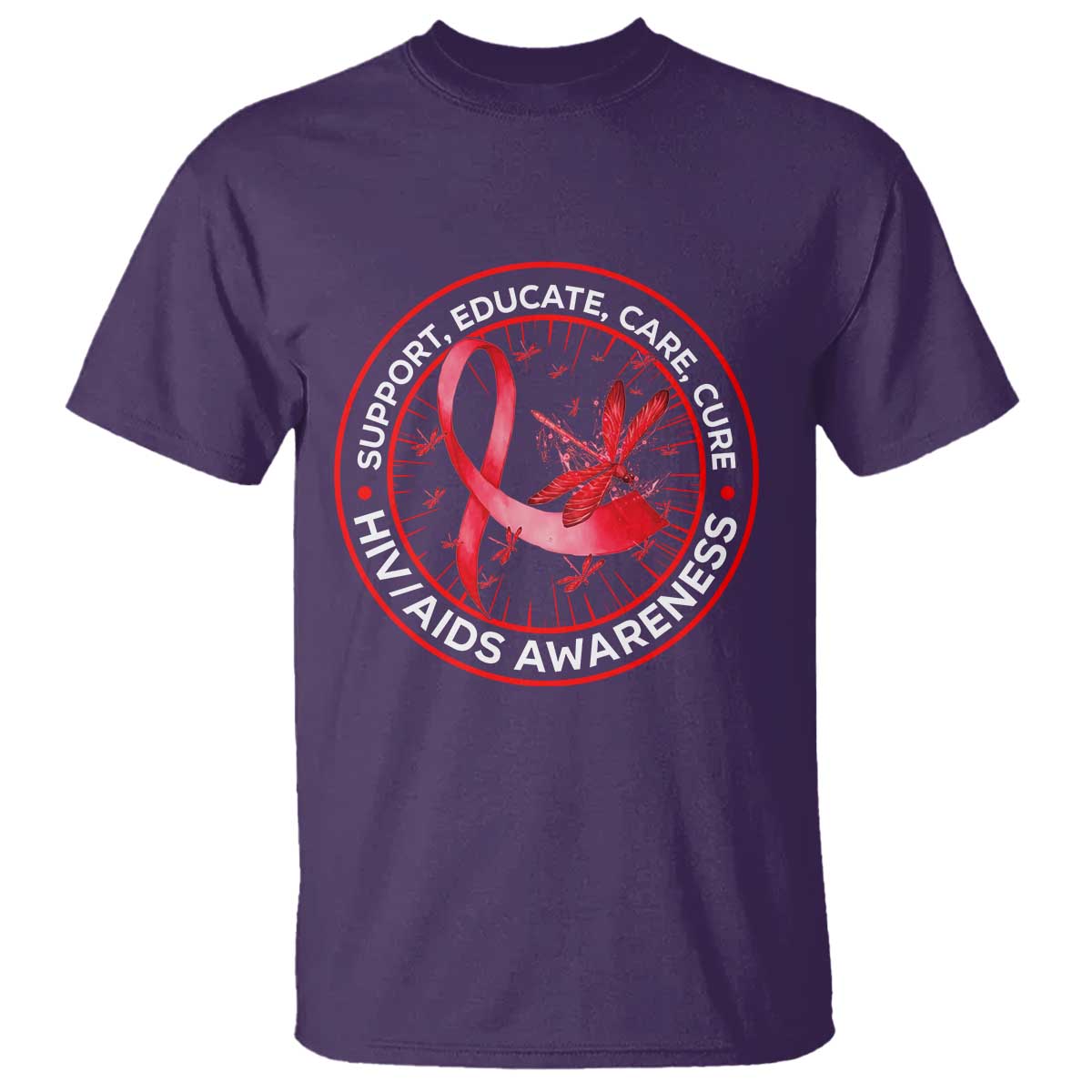 Support Educate Care Cure T Shirt HIV Awareness Month Gift TS12 Purple Print Your Wear