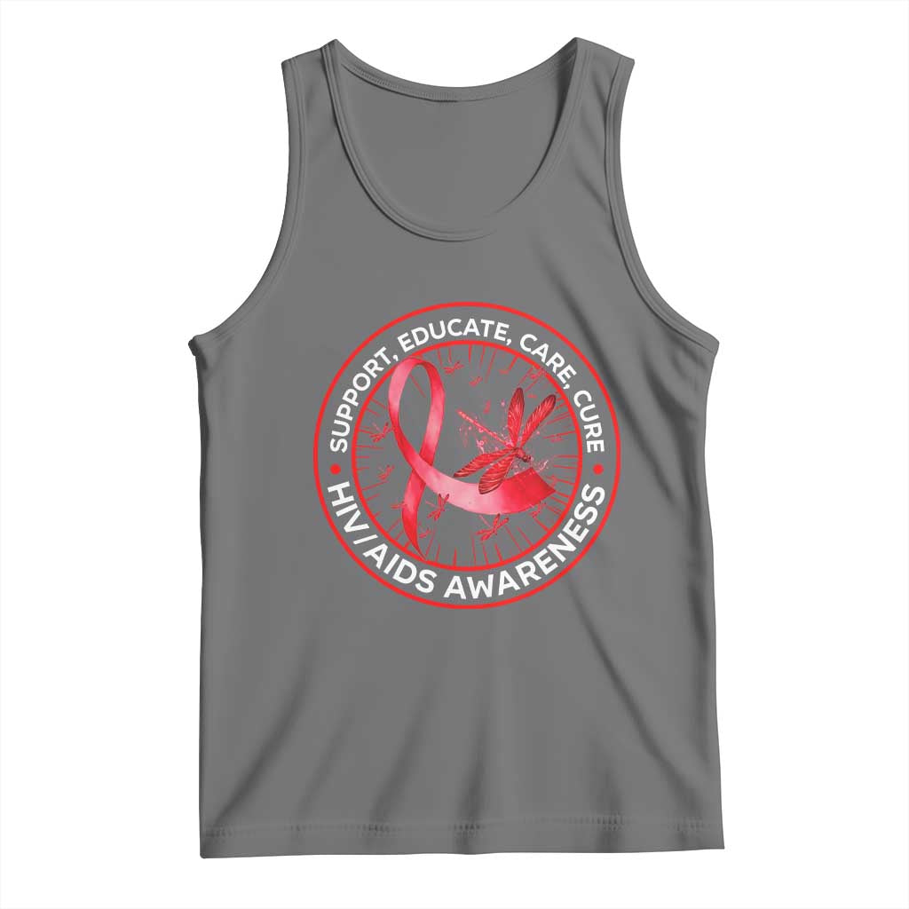 Support Educate Care Cure Tank Top HIV Awareness Month Gift TS12 Black Heather Print Your Wear