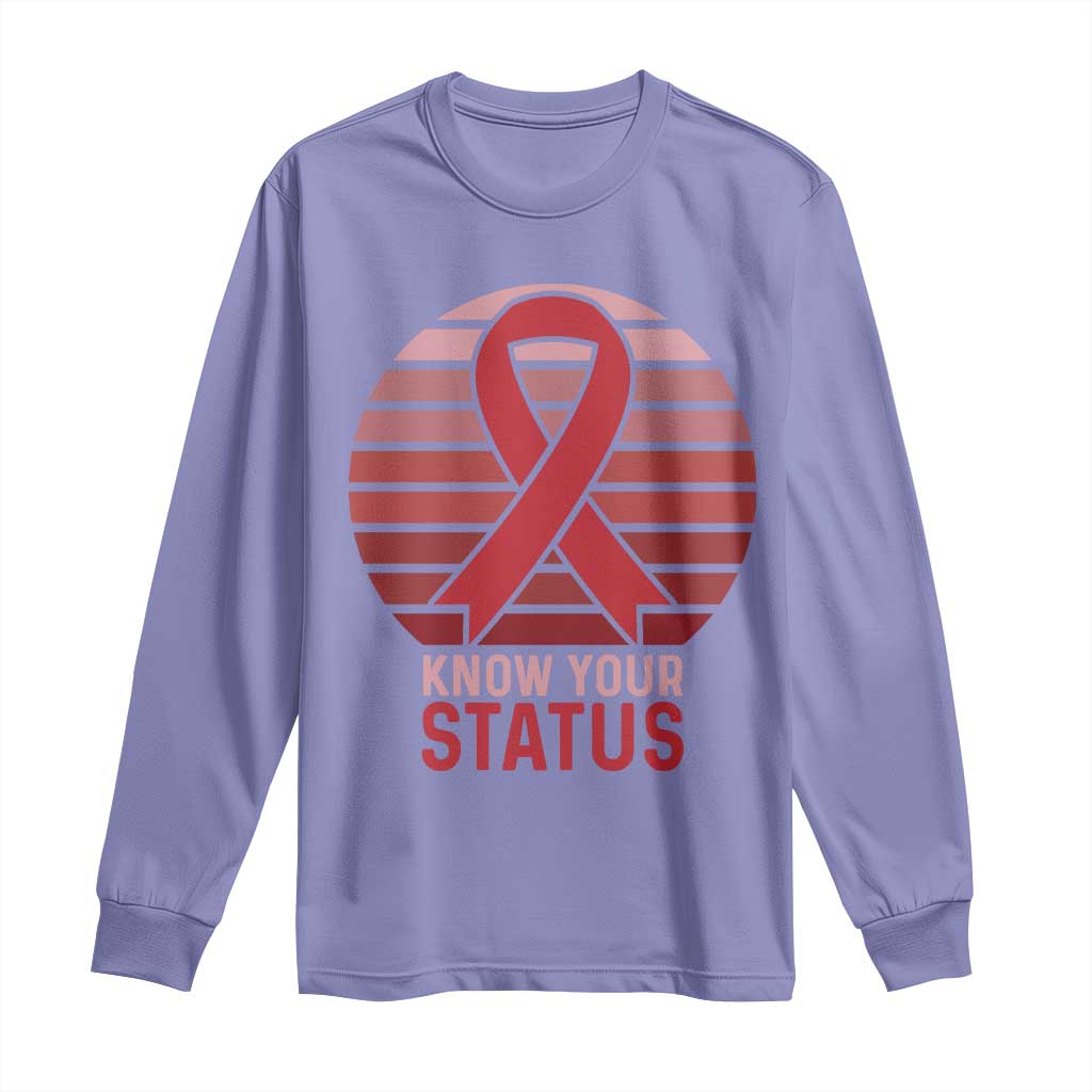 Know Your Status HIV Awareness Long Sleeve Shirt World Aids Day Gift TS12 Violet Print Your Wear