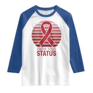 Know Your Status HIV Awareness Raglan Shirt World Aids Day Gift TS12 White Royal Print Your Wear