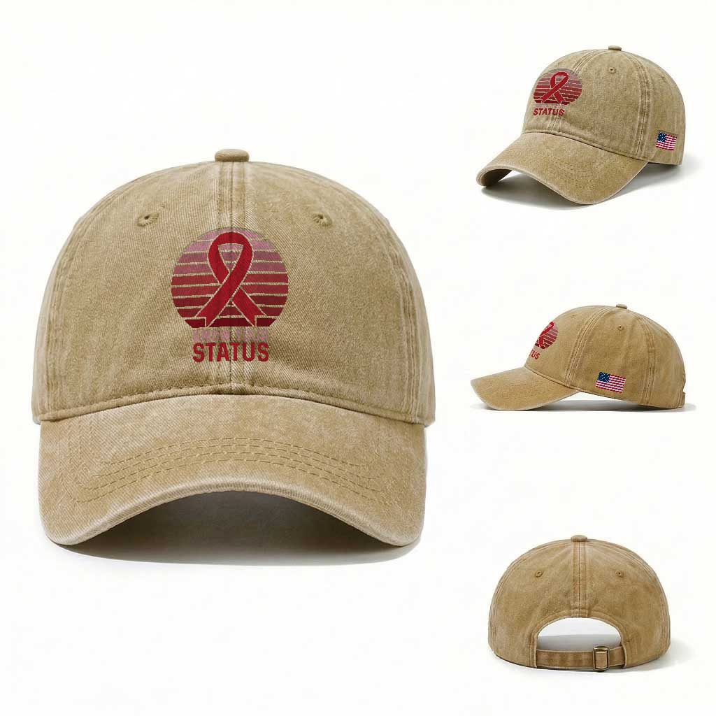Know Your Status HIV Awareness Washed Cotton Baseball Cap World Aids Day Gift TS12 Washed Cap Universal Fit Khaki Print Your Wear