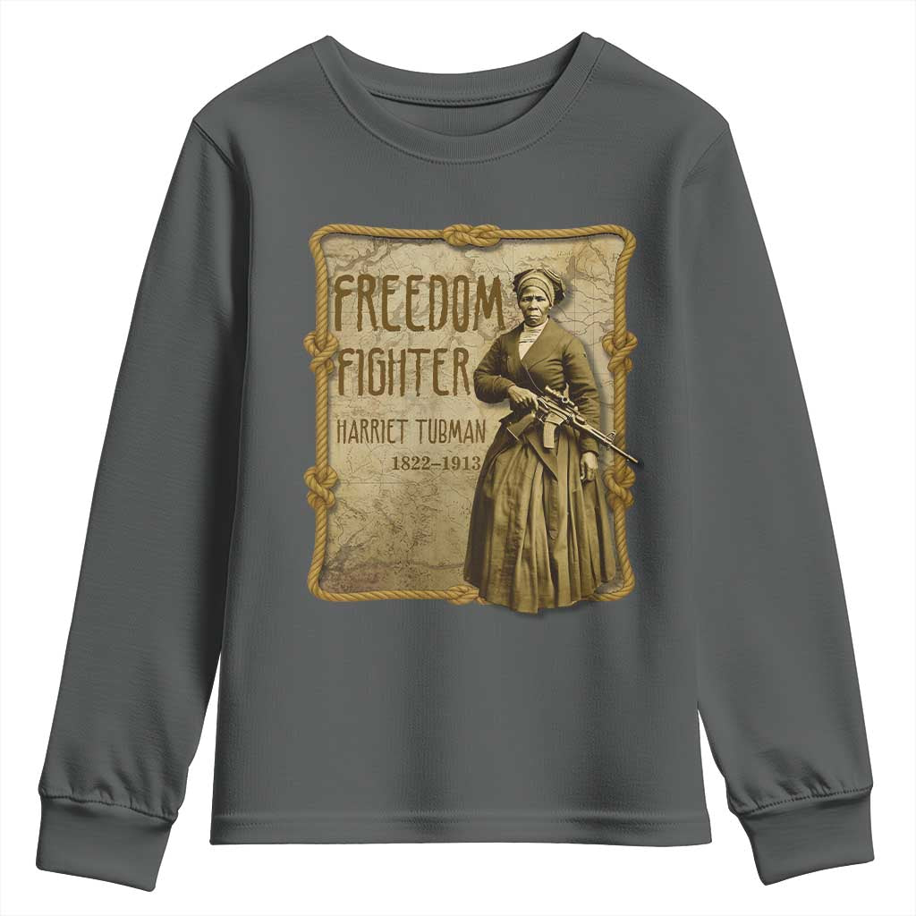 Harriet Tubman Freedom Fighter Youth Sweatshirt Feminist History Gift TS12 Dark Heather Print Your Wear