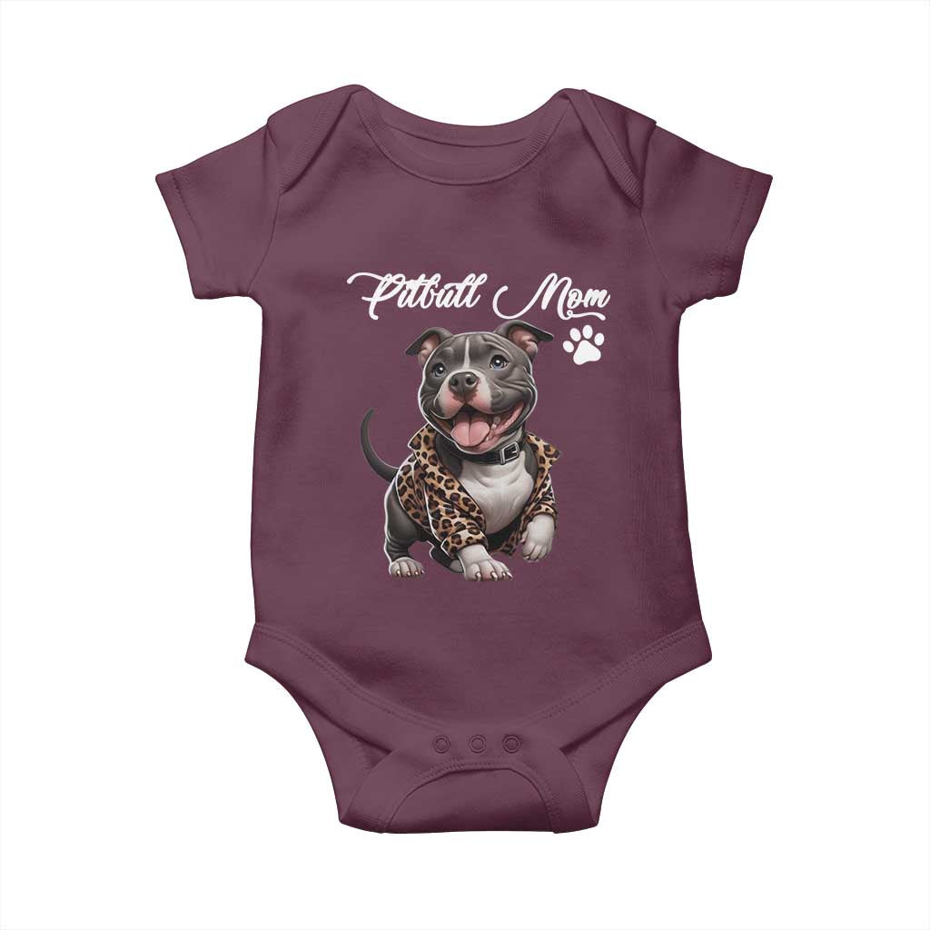 Pitbull Mom Baby Onesie Cute Pitbull Puppy Dog Lovers TS12 Maroon Print Your Wear