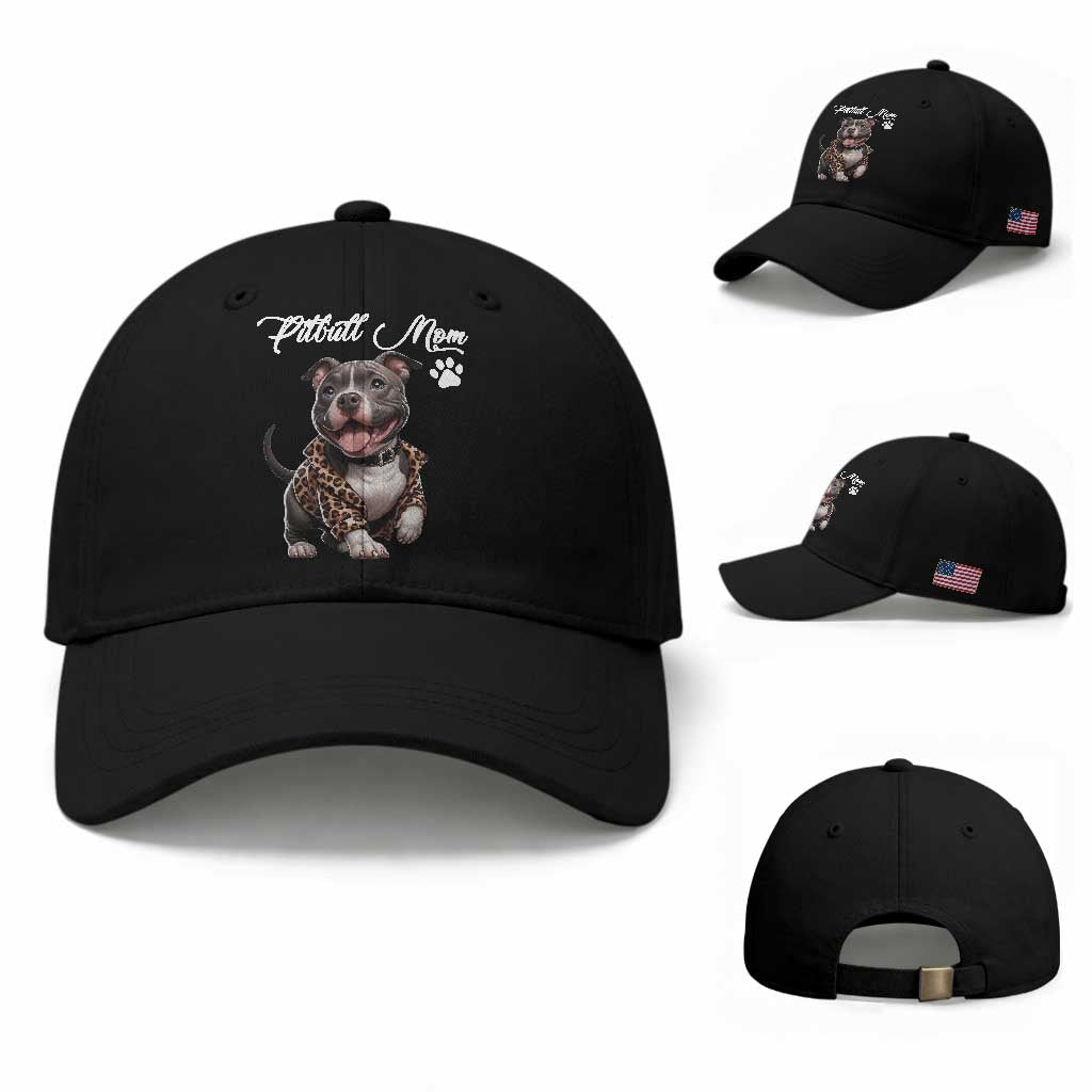 Pitbull Mom Baseball Cap Cute Pitbull Puppy Dog Lovers TS12 Baseball Cap Universal Fit Black Print Your Wear