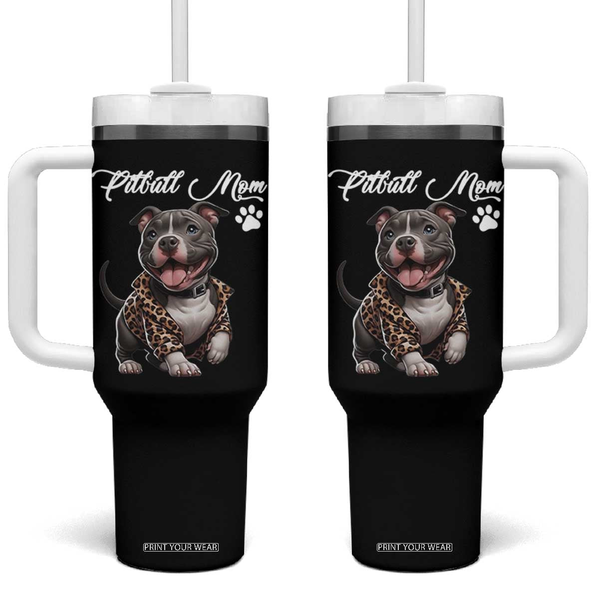 Pitbull Mom Tumbler With Handle Cute Pitbull Puppy Dog Lovers TS12 One Size: 40 oz Black Print Your Wear