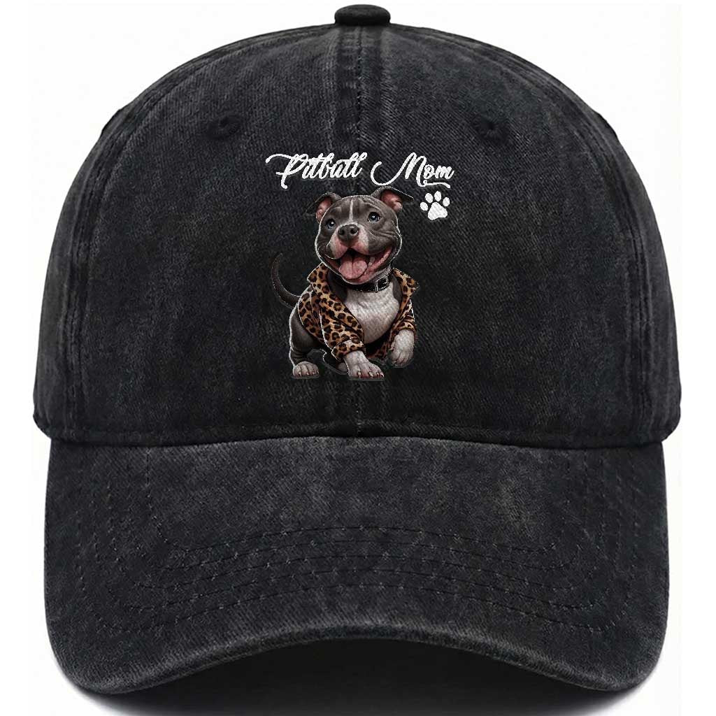 Pitbull Mom Washed Cotton Baseball Cap Cute Pitbull Puppy Dog Lovers TS12 Print Your Wear
