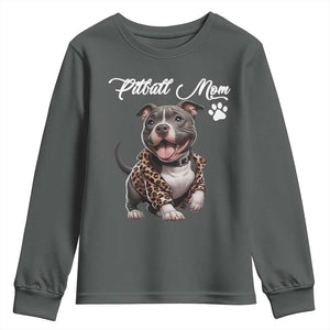 Pitbull Mom Youth Sweatshirt Cute Pitbull Puppy Dog Lovers TS12 Dark Heather Print Your Wear