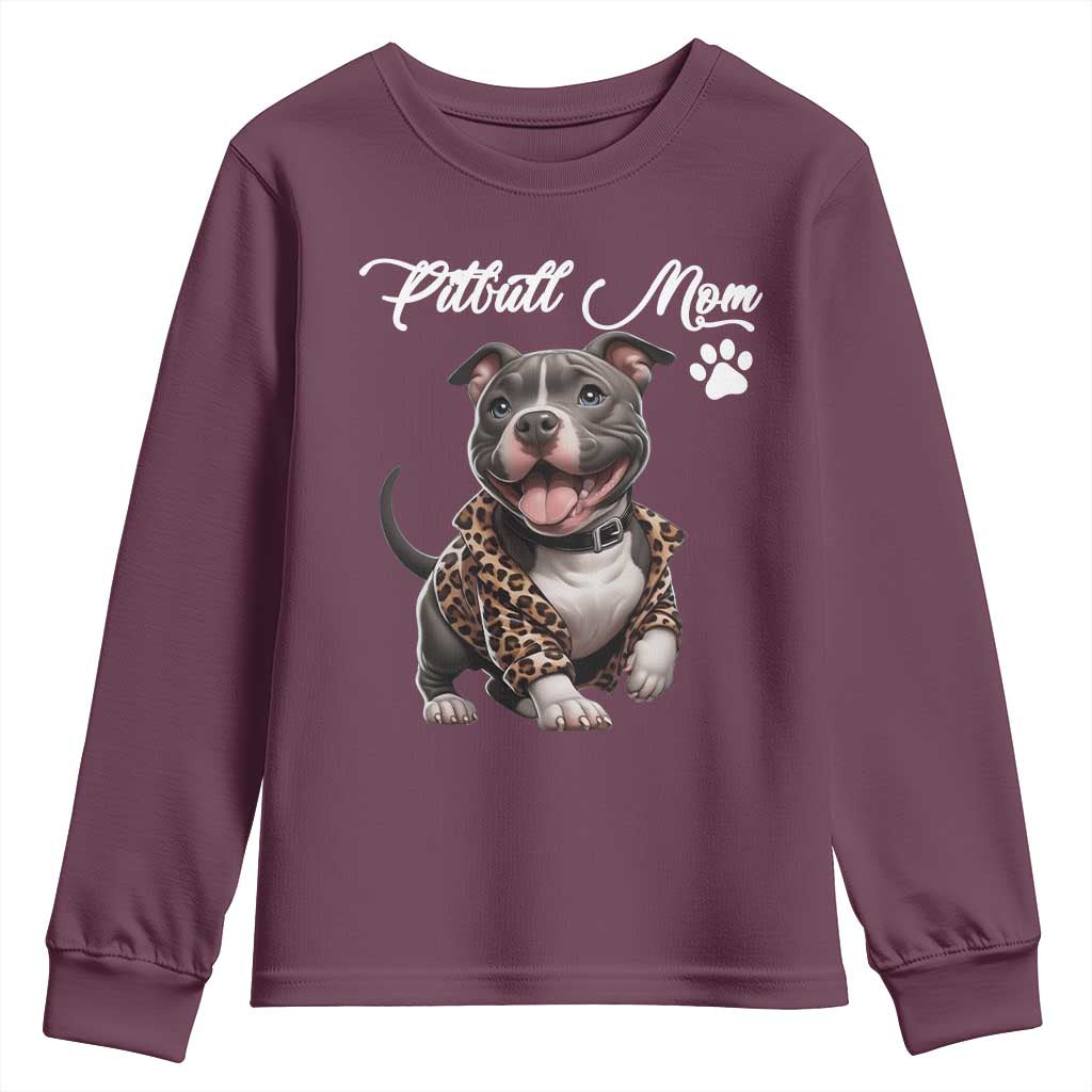 Pitbull Mom Youth Sweatshirt Cute Pitbull Puppy Dog Lovers TS12 Maroon Print Your Wear