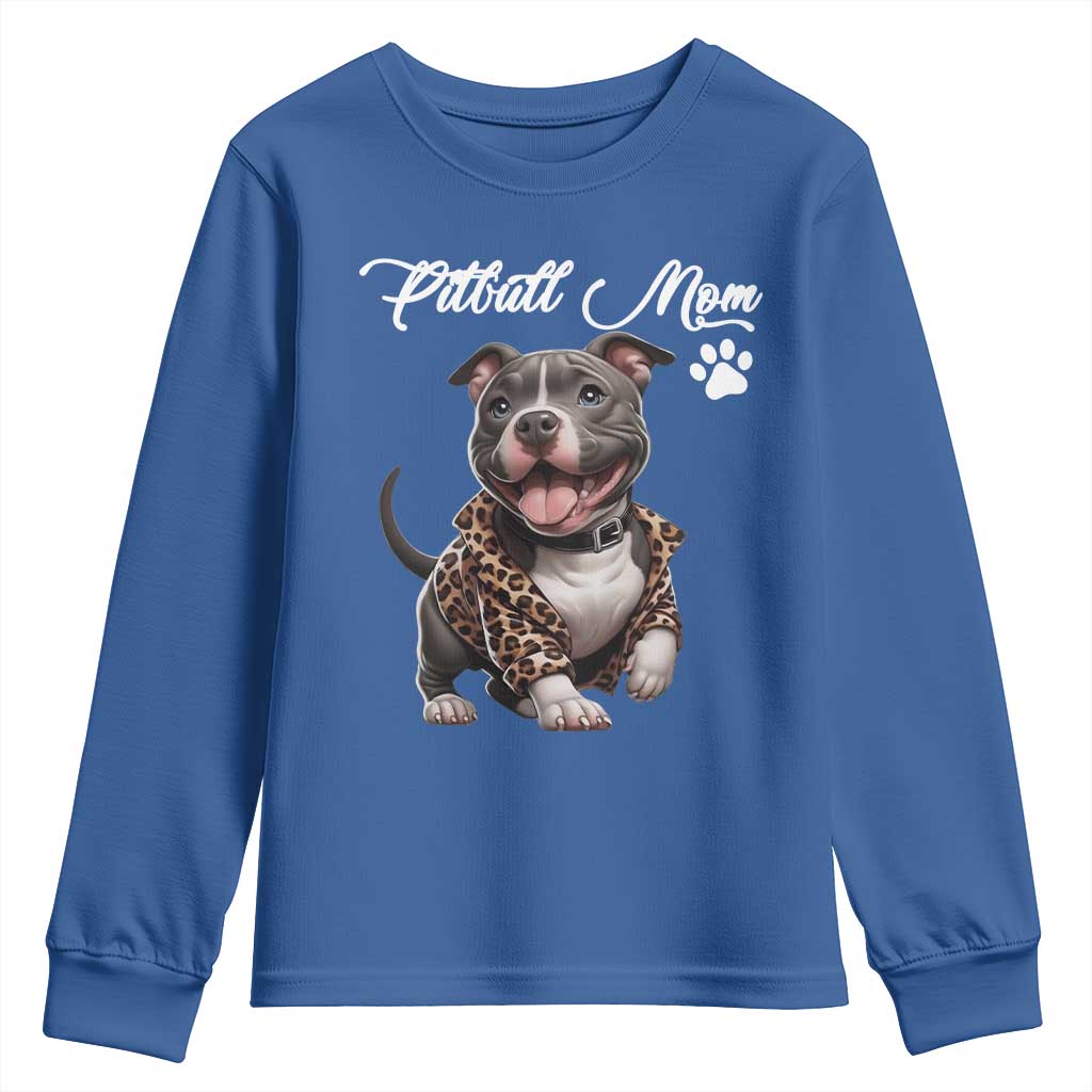 Pitbull Mom Youth Sweatshirt Cute Pitbull Puppy Dog Lovers TS12 Royal Blue Print Your Wear