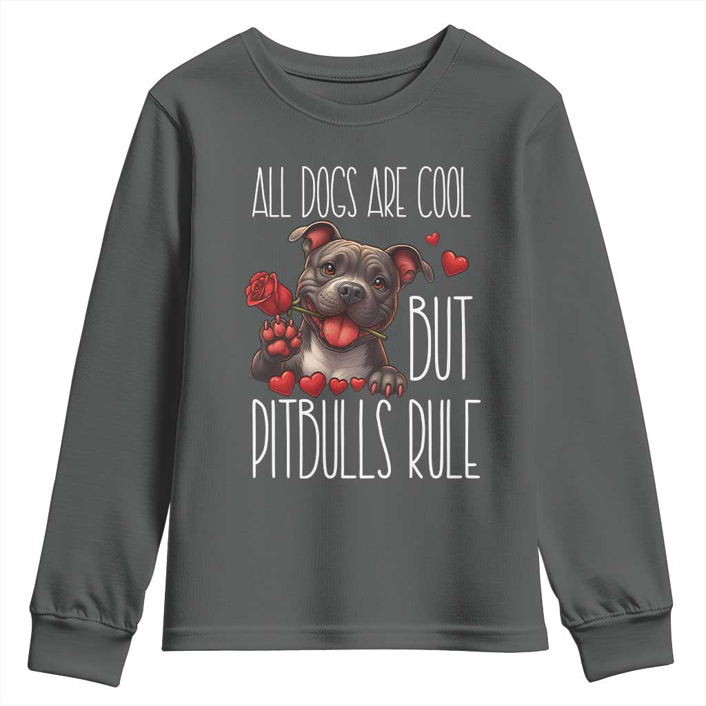 Pitbull Lover Youth Sweatshirt All Dogs Are Cool But Pitbulls Rule TS12 Dark Heather Print Your Wear