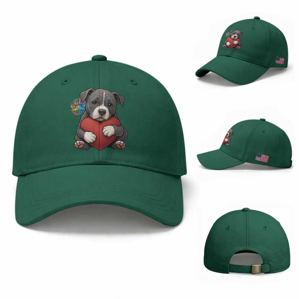 Pitbull Mom Baseball Cap Cute Puppy Hugging Heart Love Dog TS12 Baseball Cap Universal Fit Irish Green Print Your Wear