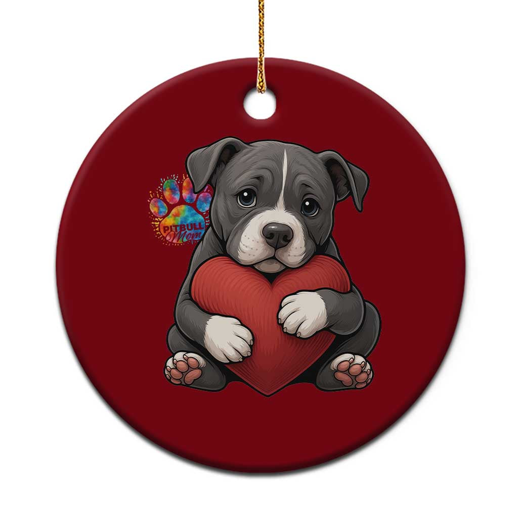 Pitbull Mom Ceramic Ornament Cute Puppy Hugging Heart Love Dog TS12 1pc Red Print Your Wear