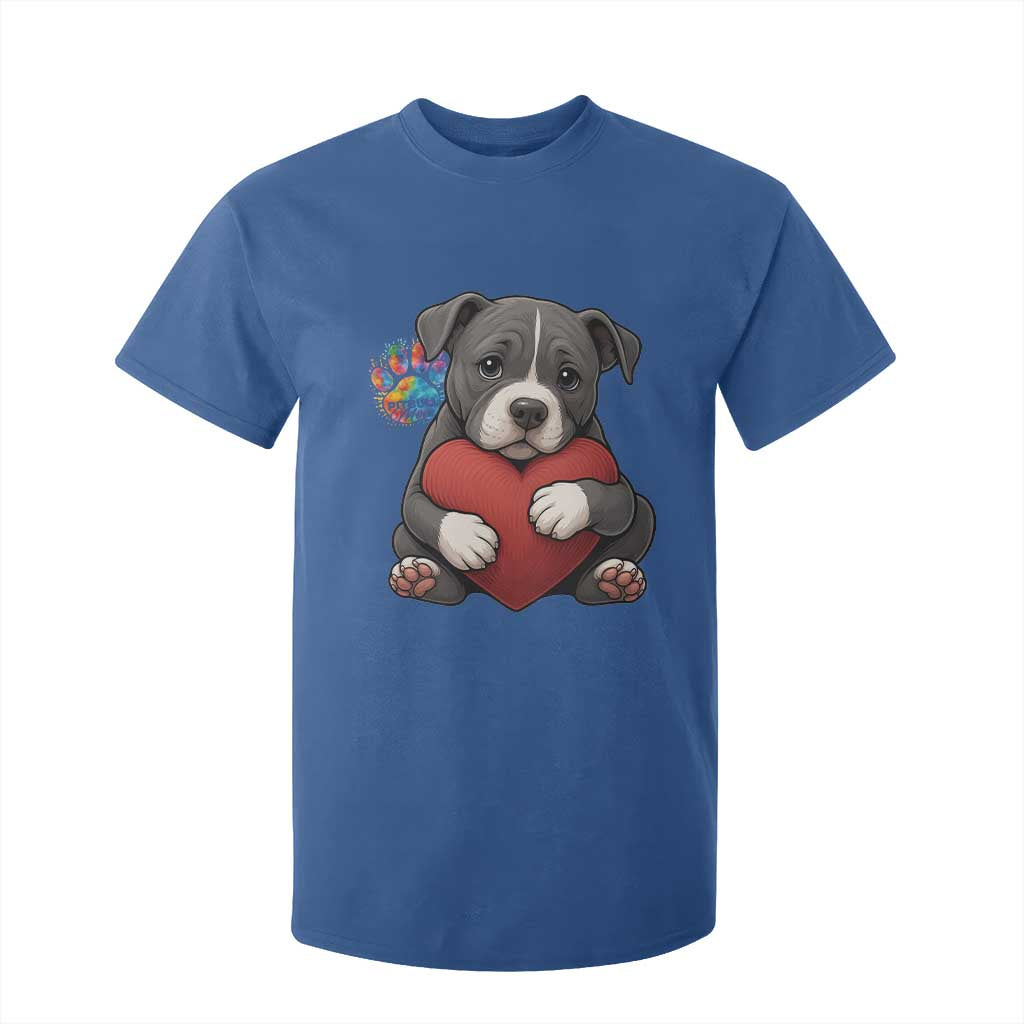 Pitbull Mom T Shirt For Kid Cute Puppy Hugging Heart Love Dog TS12 Royal Blue Print Your Wear