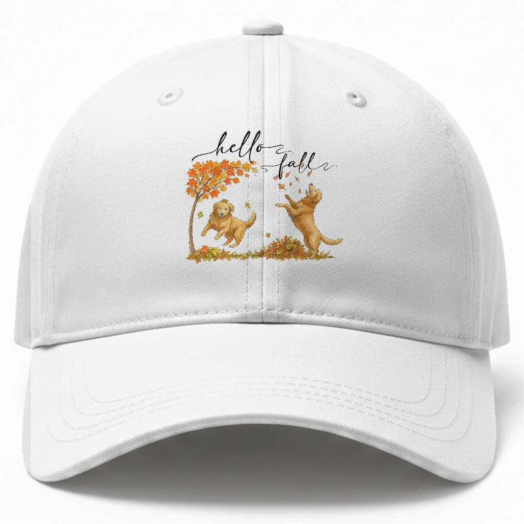 Funny Hello Fall Thanksgiving Golden Retriever Baseball Cap TS12 Print Your Wear