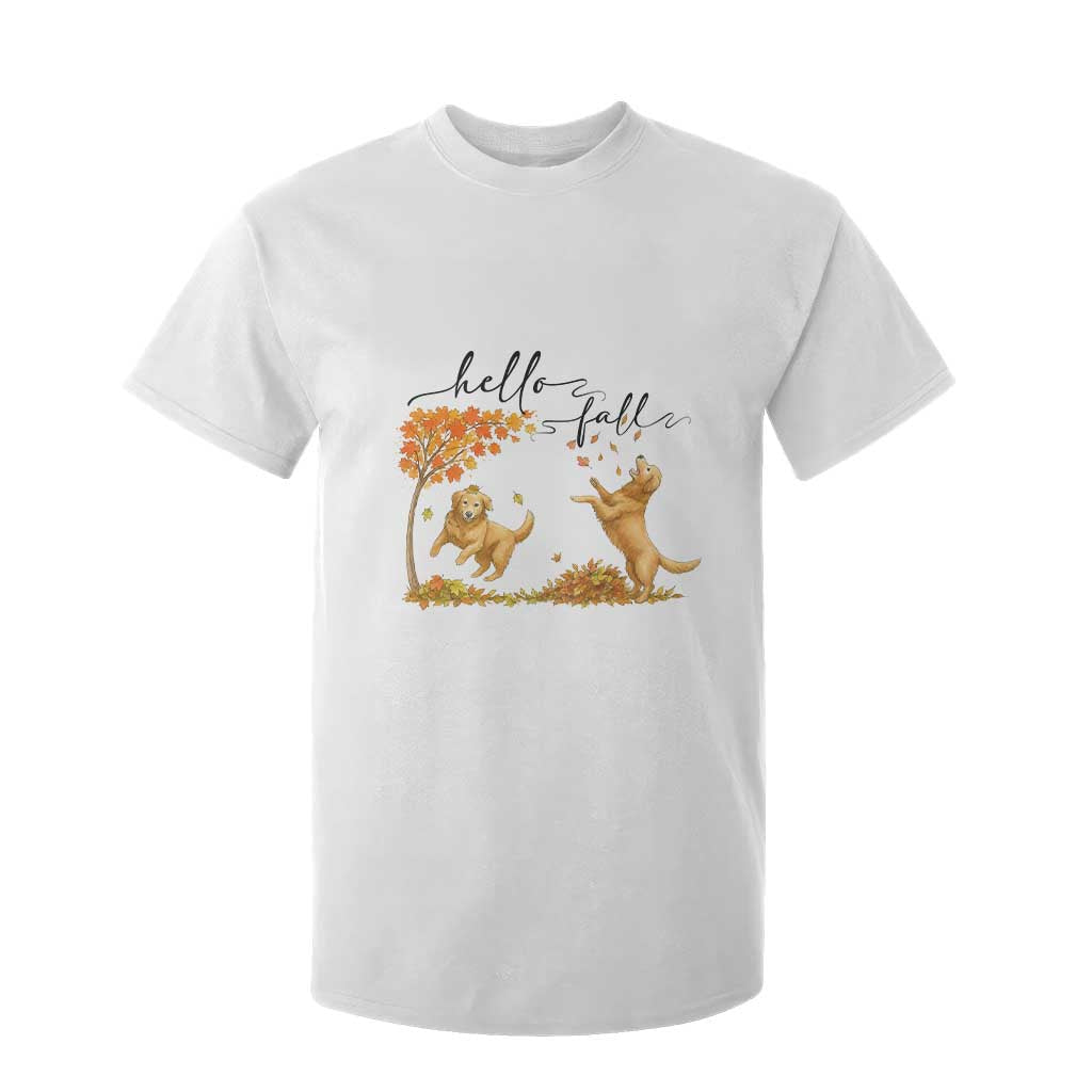 Funny Hello Fall Thanksgiving Golden Retriever T Shirt For Kid TS12 White Print Your Wear