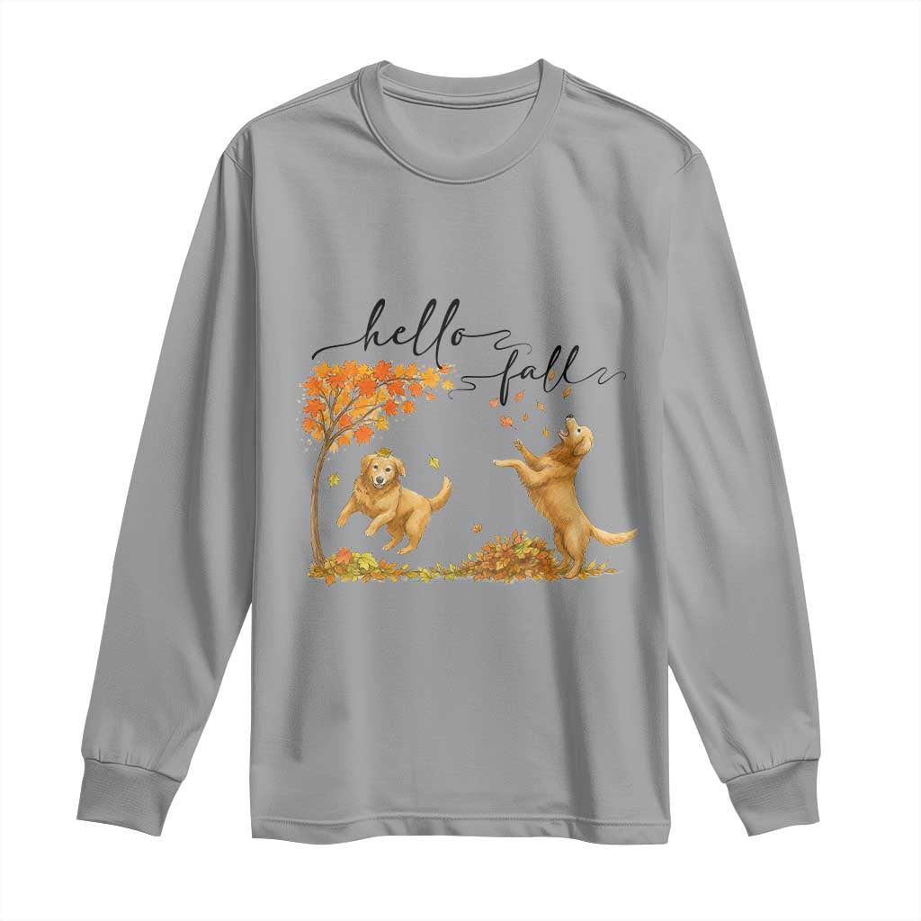 Funny Hello Fall Thanksgiving Golden Retriever Long Sleeve Shirt TS12 Sport Gray Print Your Wear