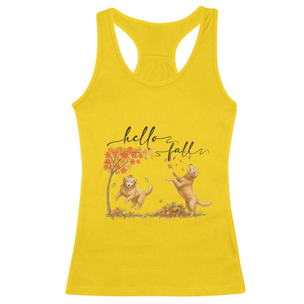 Funny Hello Fall Thanksgiving Golden Retriever Racerback Tank Top TS12 Daisy Print Your Wear