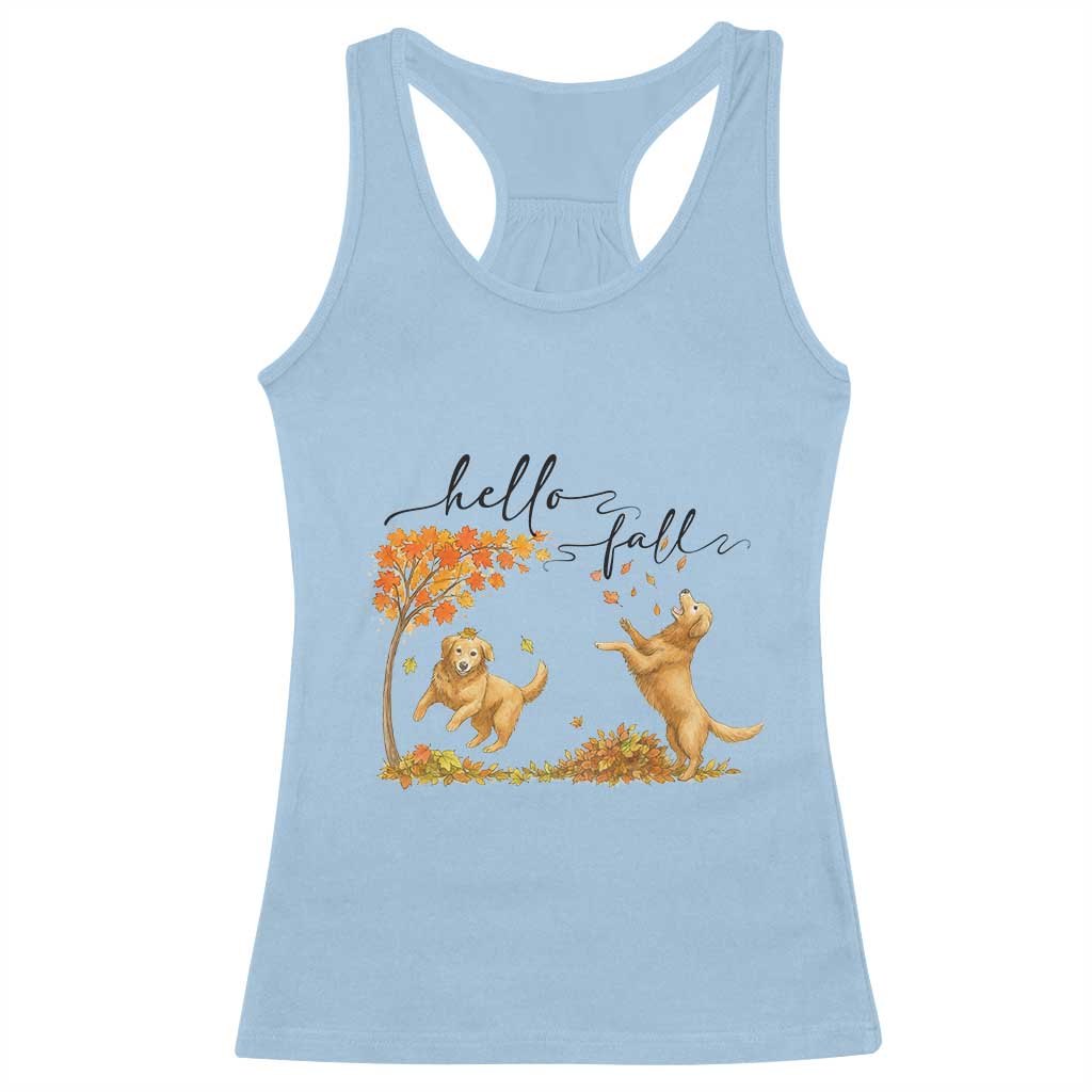 Funny Hello Fall Thanksgiving Golden Retriever Racerback Tank Top TS12 Light Blue Print Your Wear