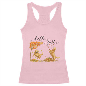 Funny Hello Fall Thanksgiving Golden Retriever Racerback Tank Top TS12 Light Pink Print Your Wear