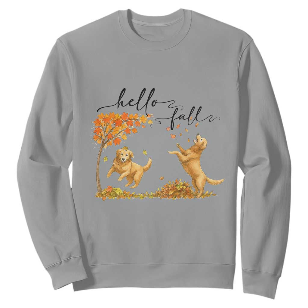 Funny Hello Fall Thanksgiving Golden Retriever Sweatshirt TS12 Sport Gray Print Your Wear