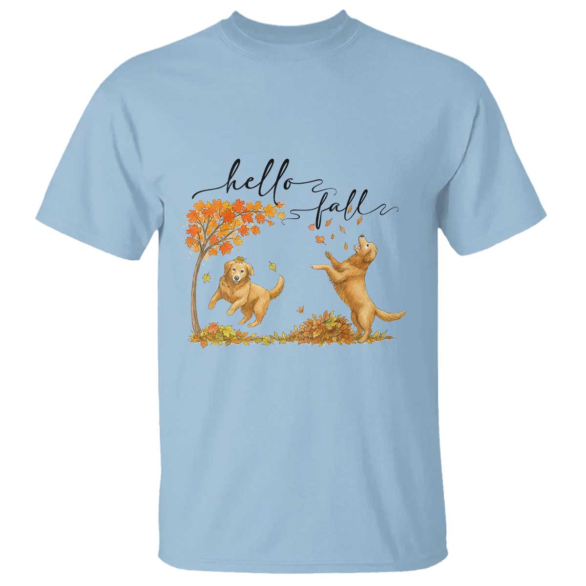Funny Hello Fall Thanksgiving Golden Retriever T Shirt TS12 Light Blue Print Your Wear