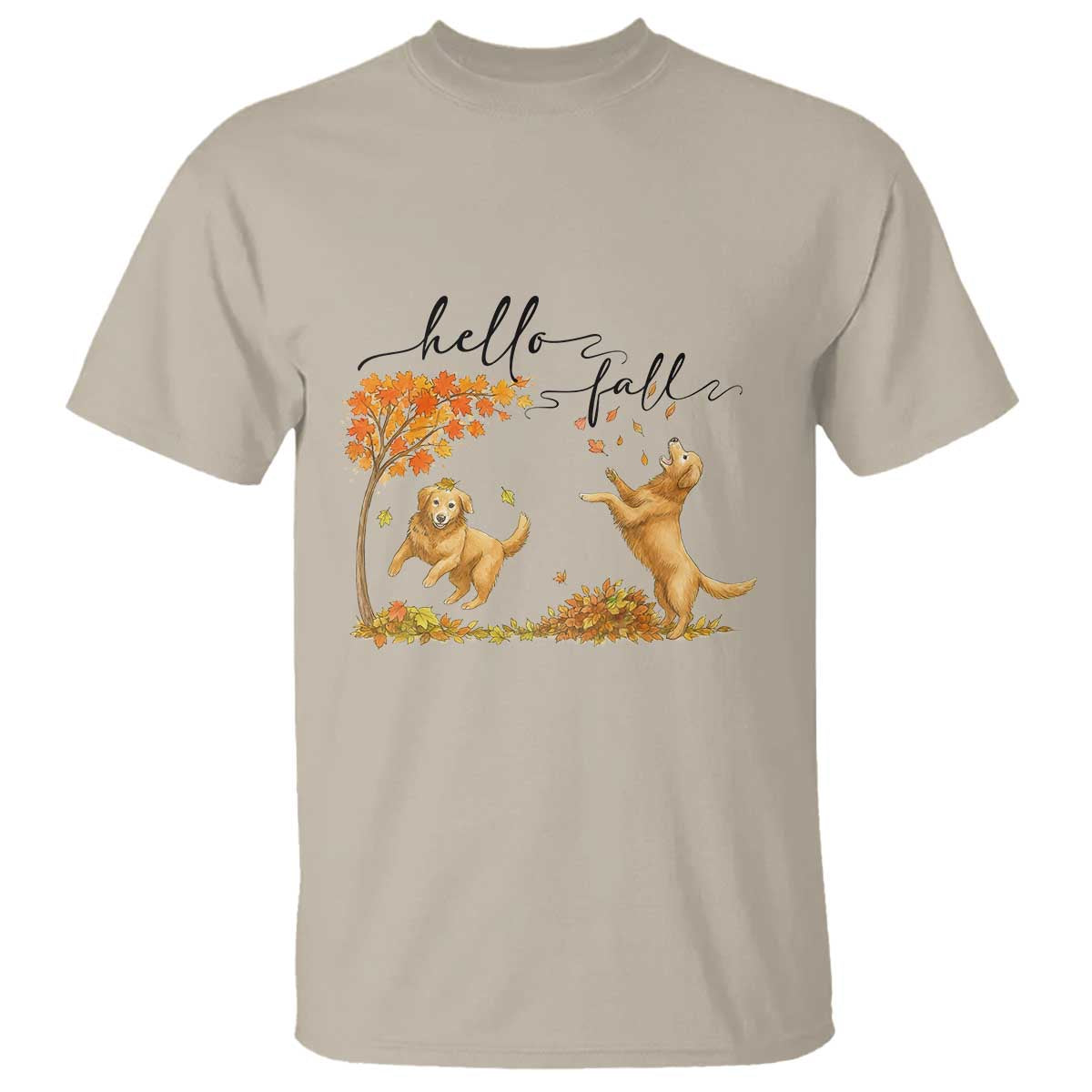 Funny Hello Fall Thanksgiving Golden Retriever T Shirt TS12 Sand Print Your Wear