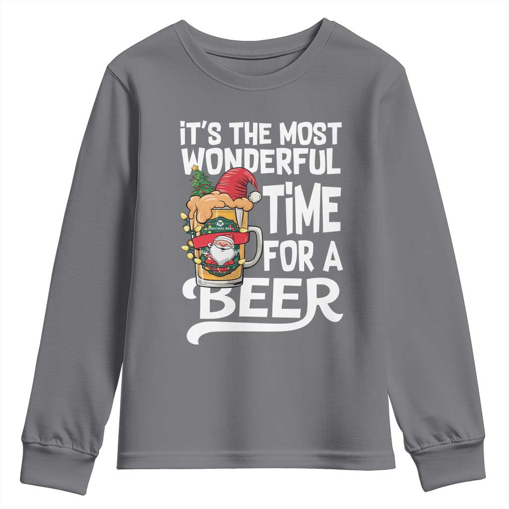 Funny Christmas Drinking Youth Sweatshirt It is The Most Wonderful Time For A Beer TS12 Charcoal Print Your Wear