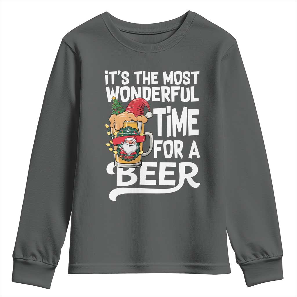 Funny Christmas Drinking Youth Sweatshirt It is The Most Wonderful Time For A Beer TS12 Dark Heather Print Your Wear