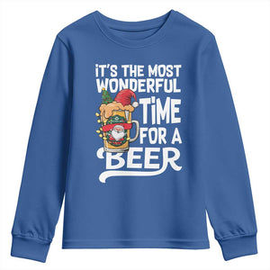 Funny Christmas Drinking Youth Sweatshirt It is The Most Wonderful Time For A Beer TS12 Royal Blue Print Your Wear
