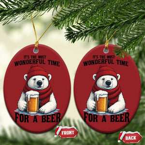 It is The Most Wonderful Time For A Beer Christmas Ornament Funny Polar Bear Drinking Beer TS12 Oval Red Print Your Wear