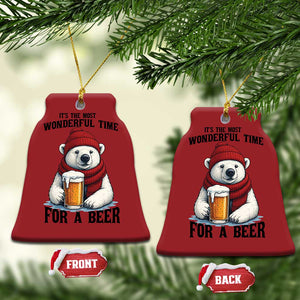 It is The Most Wonderful Time For A Beer Christmas Ornament Funny Polar Bear Drinking Beer TS12 Bell Flake Red Print Your Wear