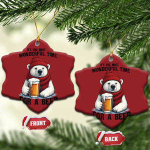 It is The Most Wonderful Time For A Beer Christmas Ornament Funny Polar Bear Drinking Beer TS12 Snow Flake Red Print Your Wear