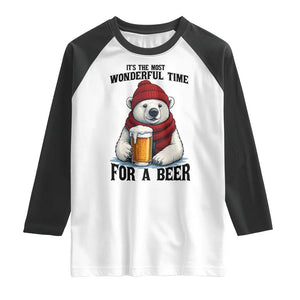 It is The Most Wonderful Time For A Beer Raglan Shirt Funny Polar Bear Drinking Beer TS12 White Black Print Your Wear