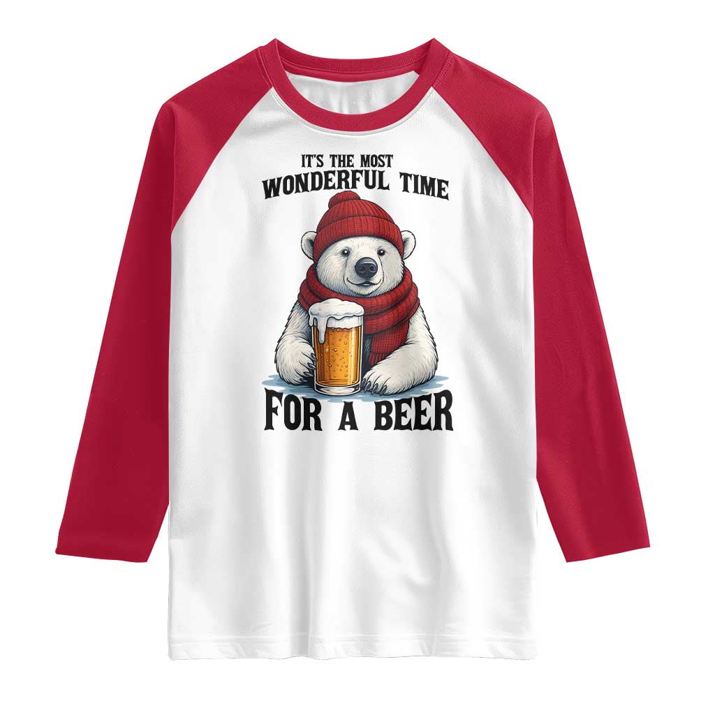 It is The Most Wonderful Time For A Beer Raglan Shirt Funny Polar Bear Drinking Beer TS12 White Red Print Your Wear