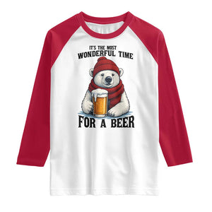 It is The Most Wonderful Time For A Beer Raglan Shirt Funny Polar Bear Drinking Beer TS12 White Red Print Your Wear
