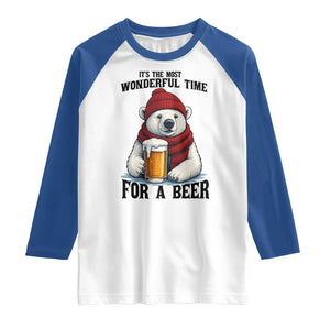 It is The Most Wonderful Time For A Beer Raglan Shirt Funny Polar Bear Drinking Beer TS12 White Royal Print Your Wear