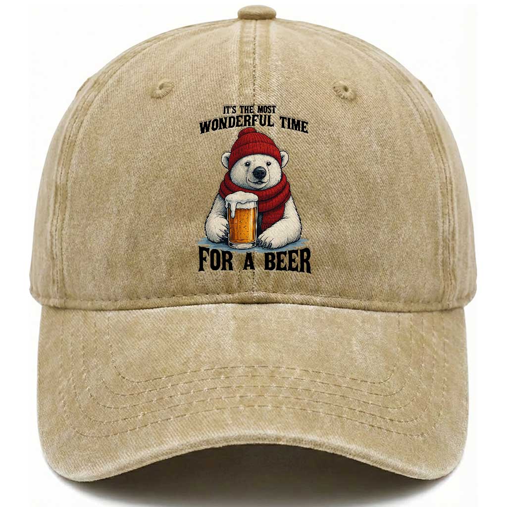 It is The Most Wonderful Time For A Beer Washed Cotton Baseball Cap Funny Polar Bear Drinking Beer TS12 Print Your Wear
