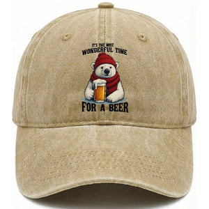 It is The Most Wonderful Time For A Beer Washed Cotton Baseball Cap Funny Polar Bear Drinking Beer TS12 Print Your Wear