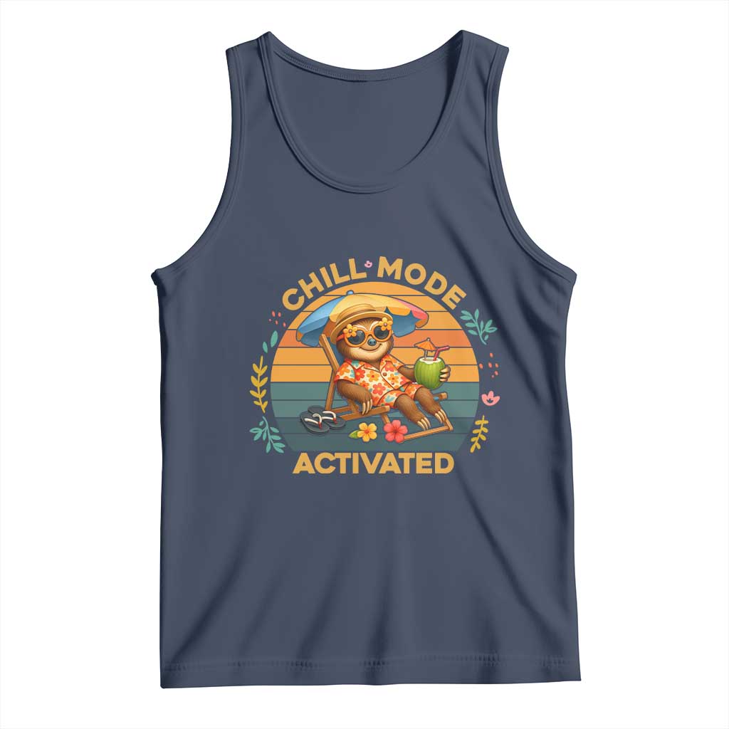 Chill Mode Activated Tank Top Funny Sloth Summer Beach Vibes TS12 Navy Print Your Wear