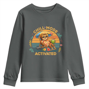 Chill Mode Activated Youth Sweatshirt Funny Sloth Summer Beach Vibes TS12 Dark Heather Print Your Wear