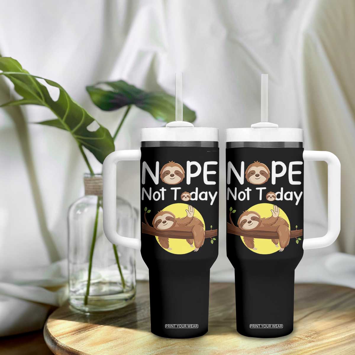 Nope Not Today Tumbler With Handle Funny Sloth Lover Gift TS12 Print Your Wear