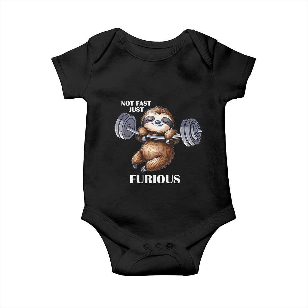 Funny Gym Sloth Baby Onesie Not Fast Just Furious TS12 Black Print Your Wear