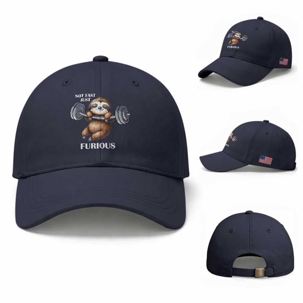 Funny Gym Sloth Baseball Cap Not Fast Just Furious TS12 Baseball Cap Universal Fit Navy Print Your Wear
