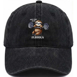 Funny Gym Sloth Washed Cotton Baseball Cap Not Fast Just Furious TS12 Print Your Wear
