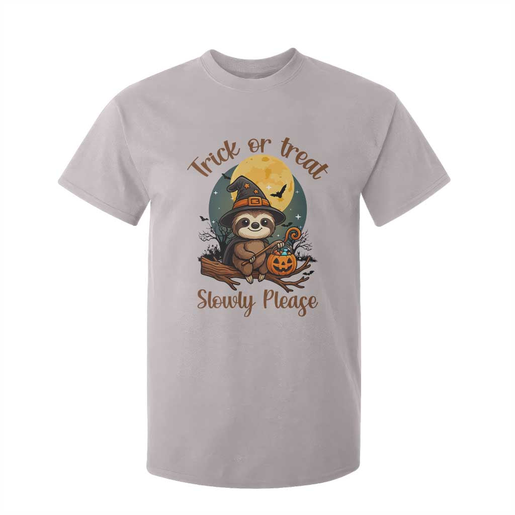 Funny Halloween Sloth T Shirt For Kid Trick Or Treat Slowly Please TS12 Ice Gray Print Your Wear