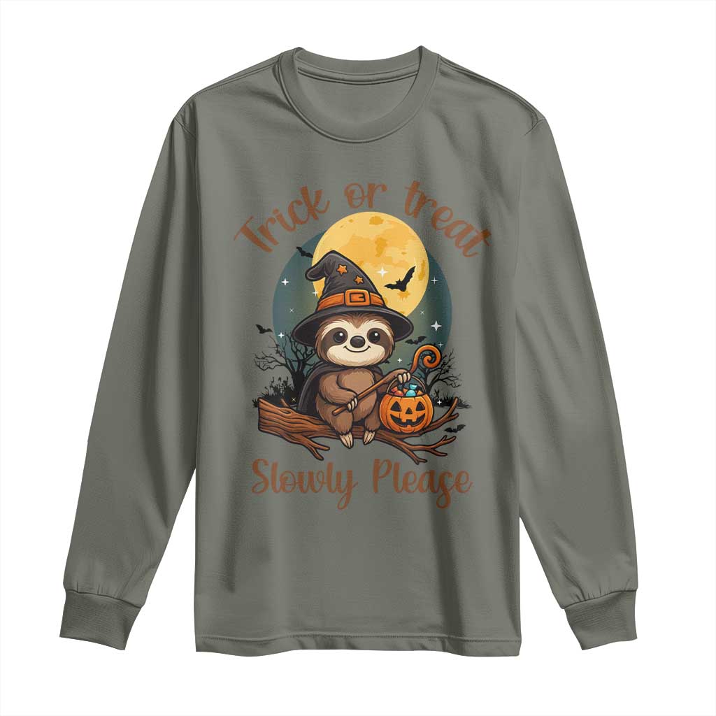 Funny Halloween Sloth Long Sleeve Shirt Trick Or Treat Slowly Please TS12 Military Green Print Your Wear