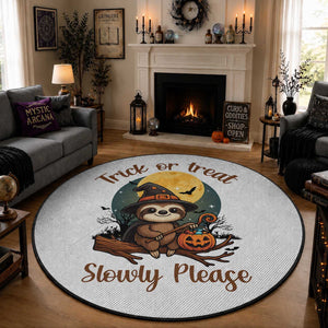 Funny Halloween Sloth Round Rug Trick Or Treat Slowly Please