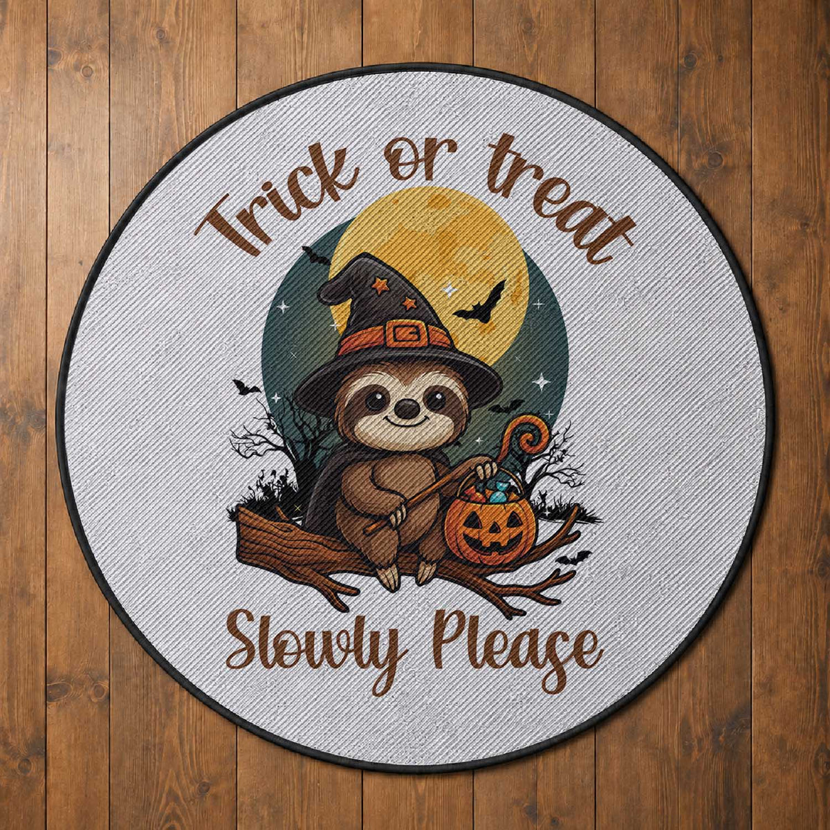 Funny Halloween Sloth Round Rug Trick Or Treat Slowly Please